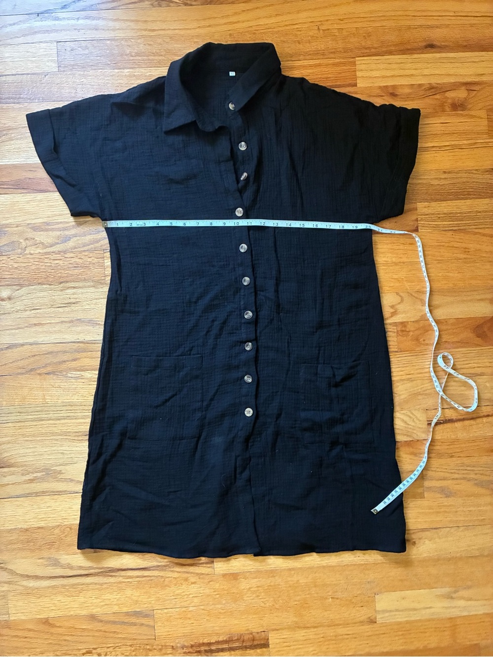 Black Button-Front Short Sleeve Shirt Dress